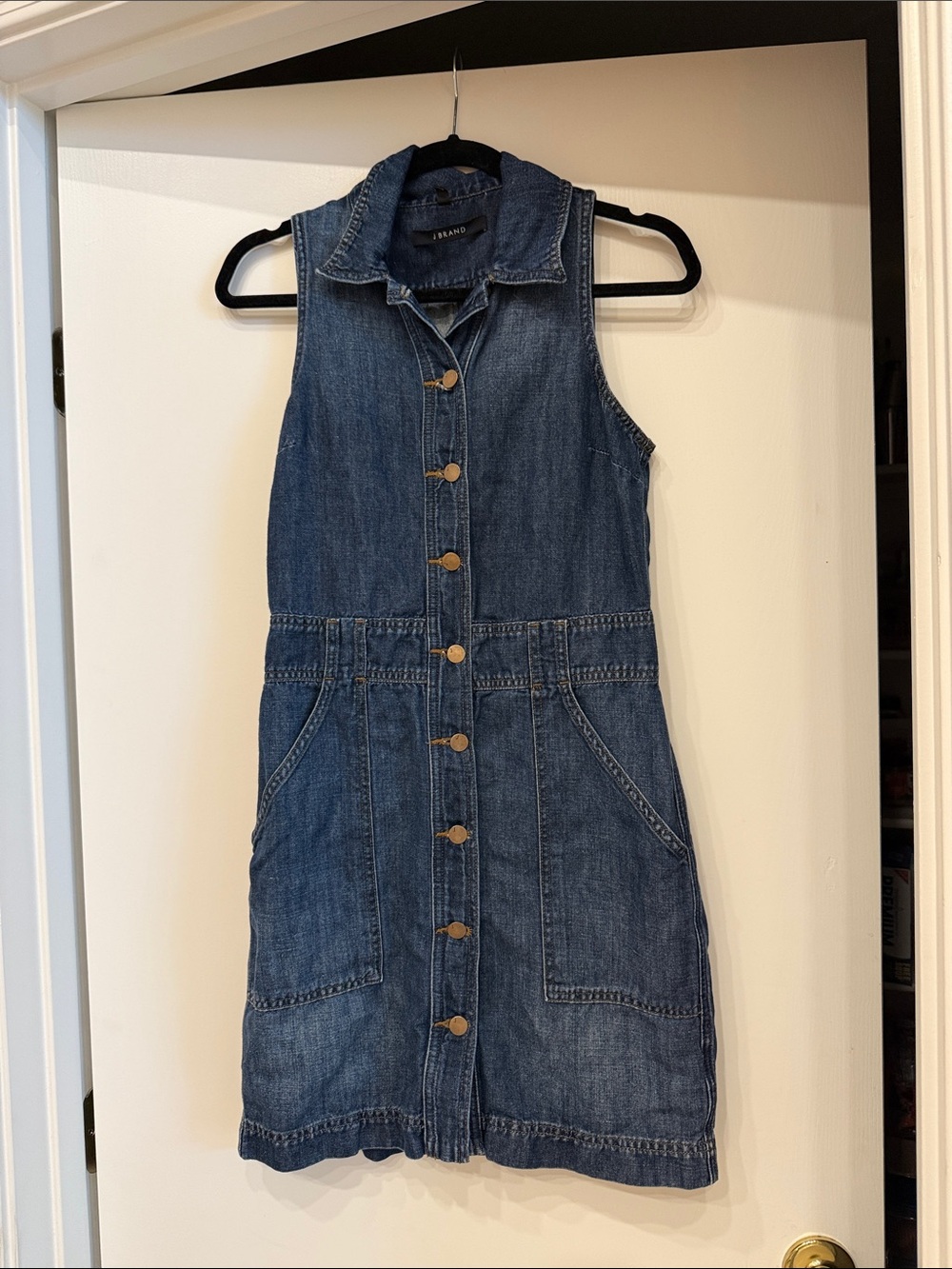 J Brand Sleeveless Button-Front Denim Mini Dress - Blue